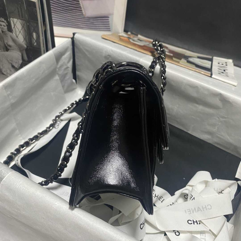 Ch*el mini flap bag shiny crumpled calfskin black