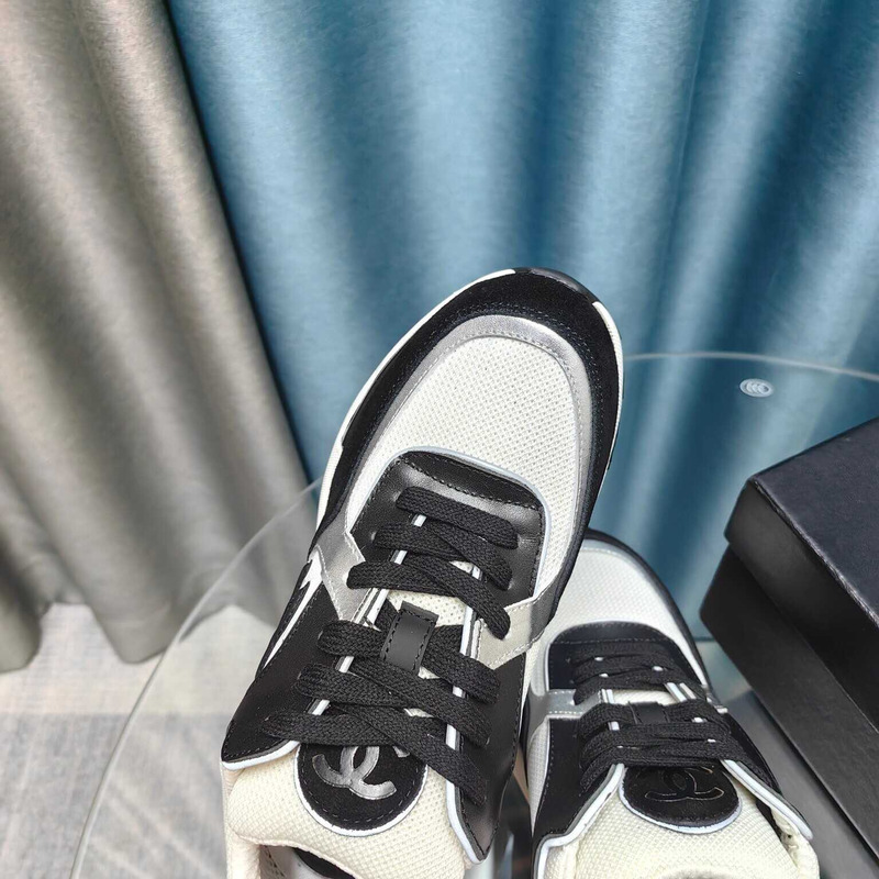 Ch*el calfskin light burgundy sneakers black and white