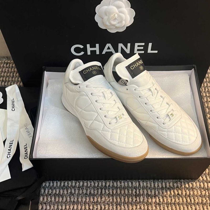 Ch*el calfskin & suede calfskin sneakers white