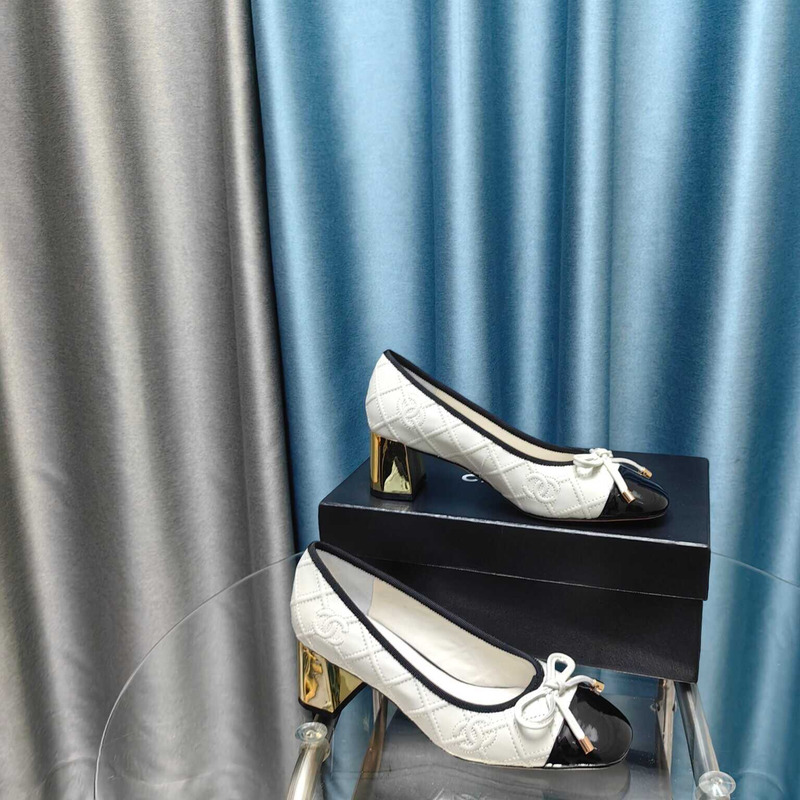 Ch*el ballet pumps calfskin white