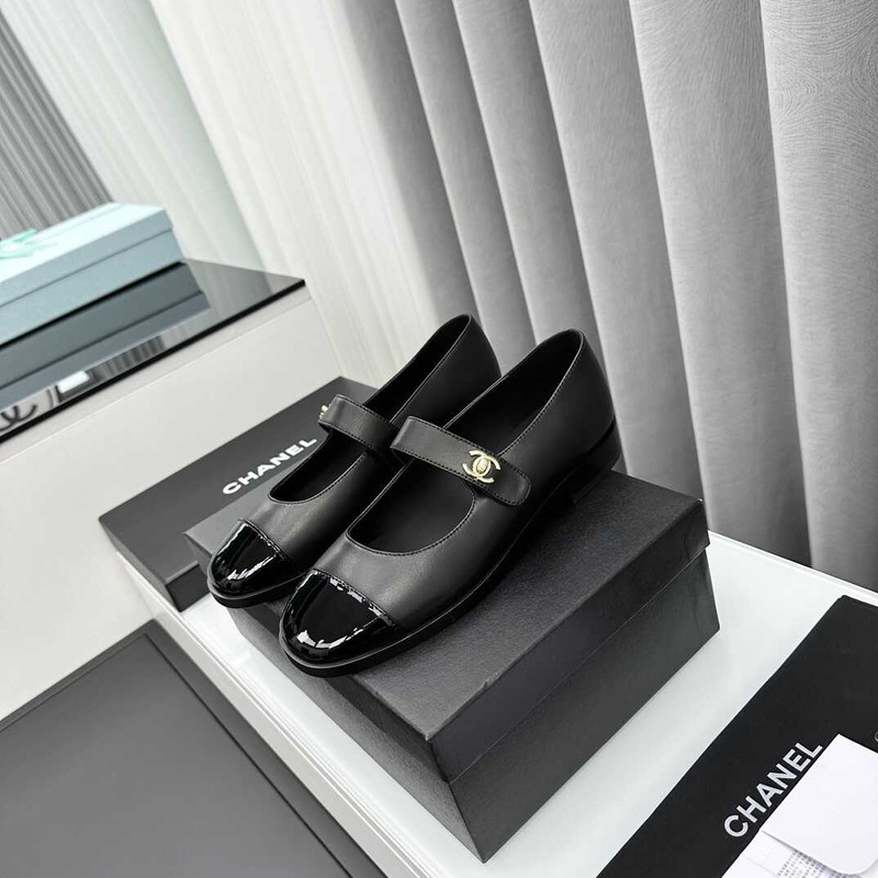 Ch*el mary janes calfskin black