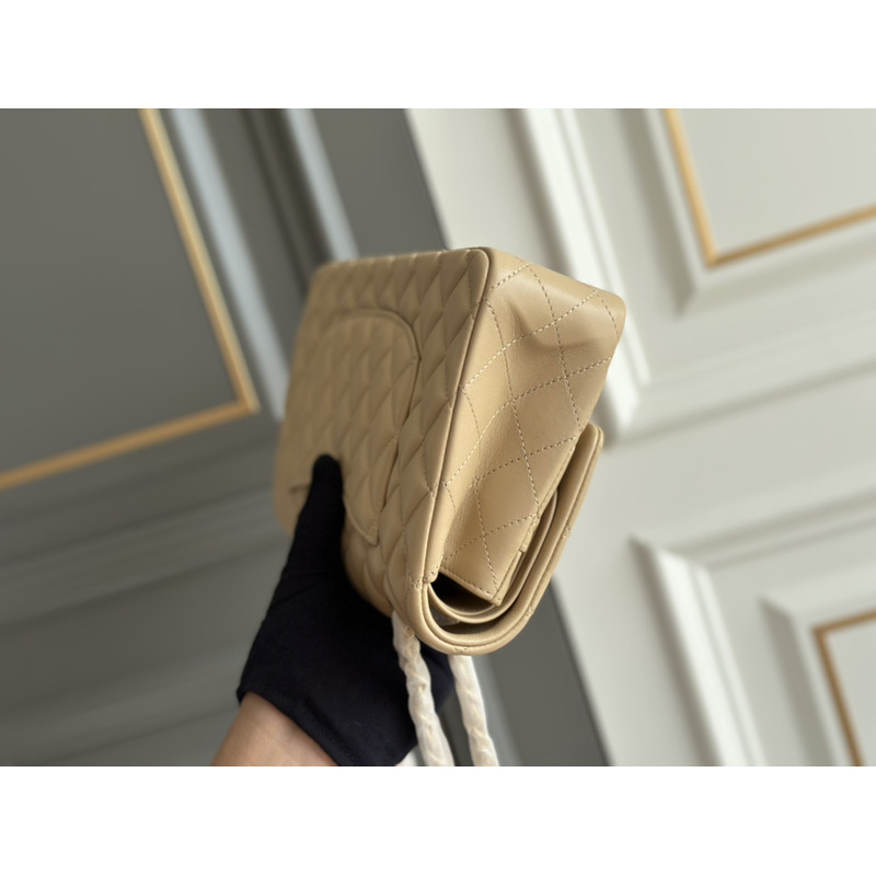 Ch*el classic quilted medium double flap beige lambskin