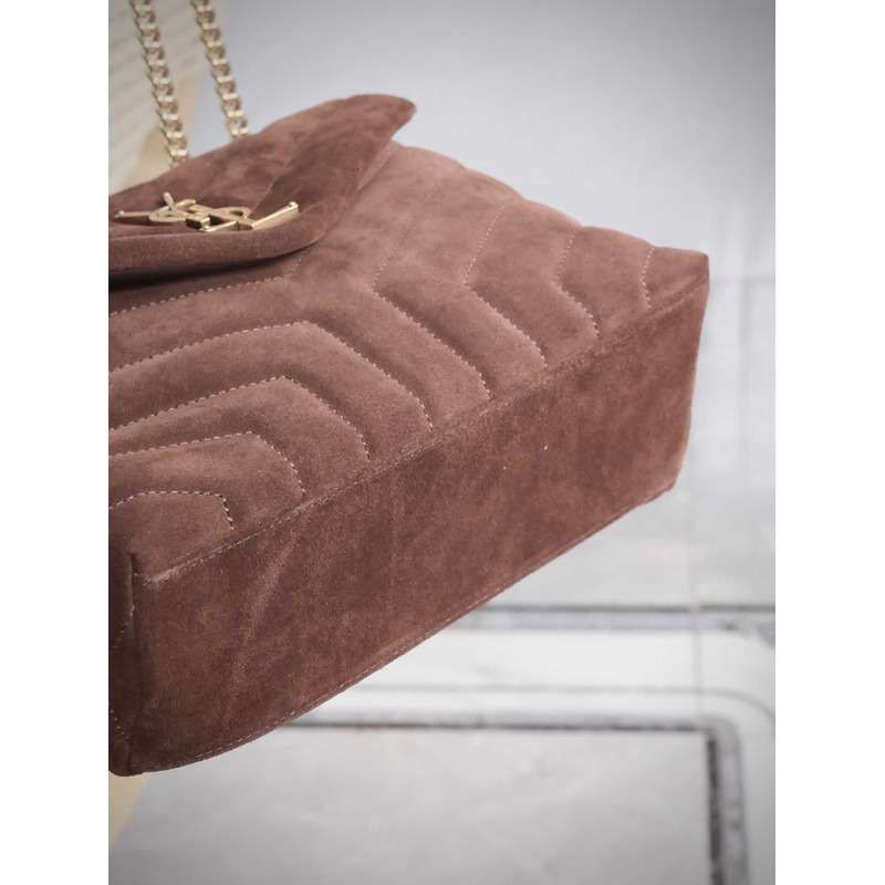 Saint Laurent Small Loulou Quiled Suede Handbag Dark Brown