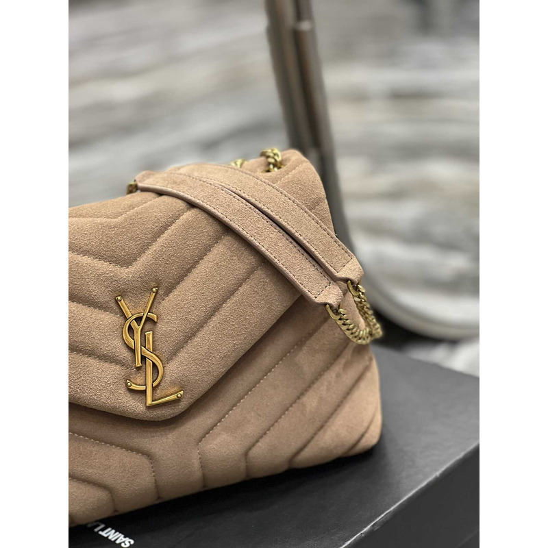Saint Laurent Small Loulou Quiled Suede Handbag Beige