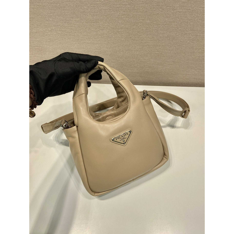 Pra*a soft small padded nappa leather bag beige