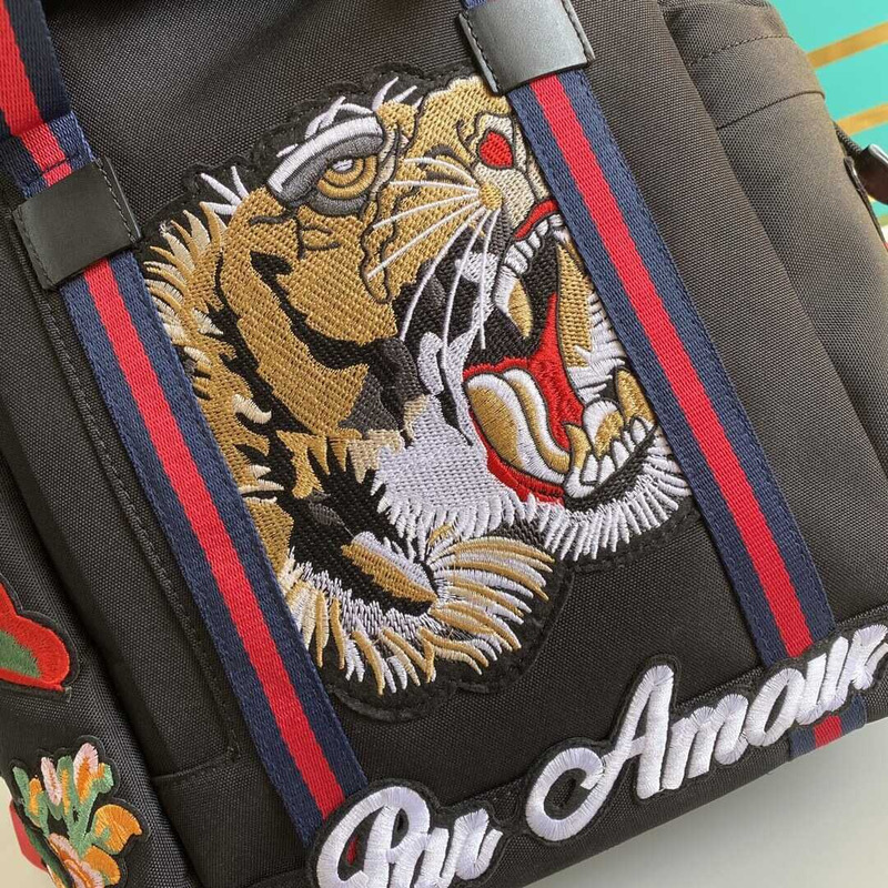 G*u*i techno canvas embroidered tiger backpack black