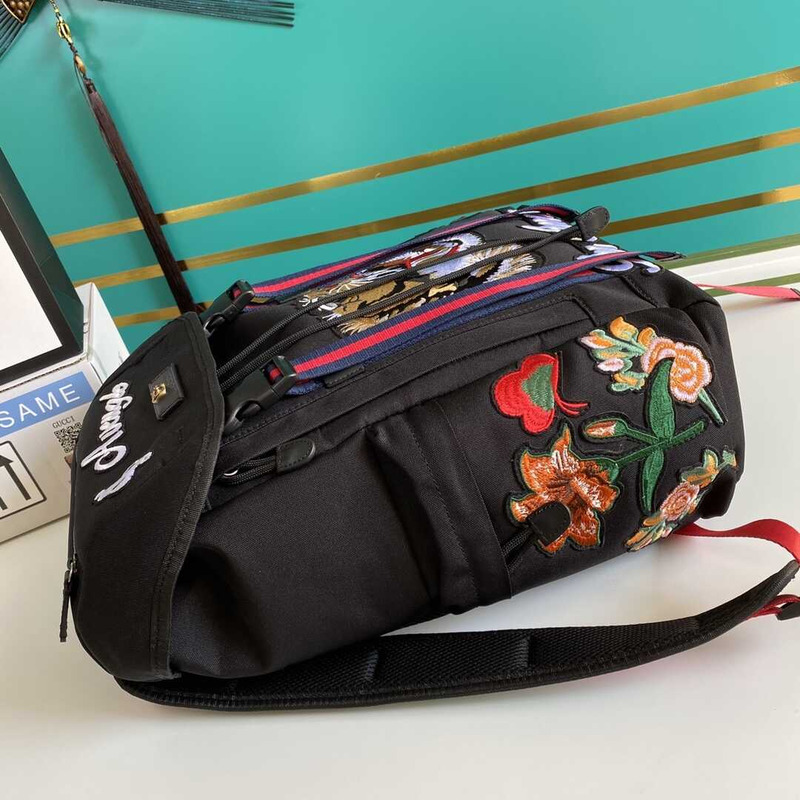 G*u*i techno canvas embroidered tiger backpack black