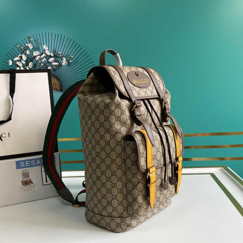 g*u*i monogram gg S*p*e backpack with web strap dark brown