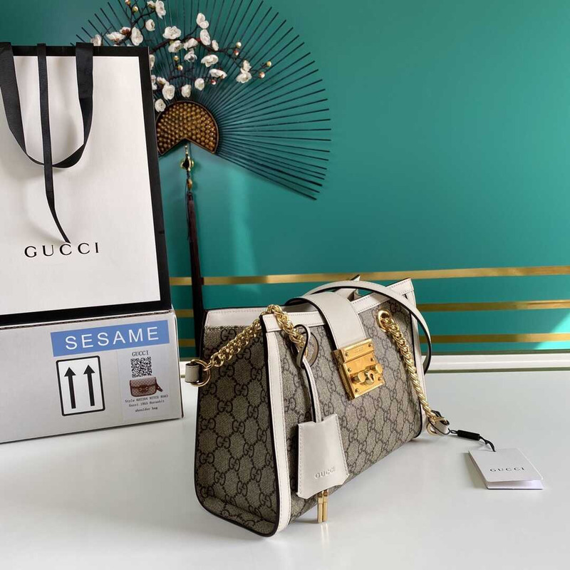 G*u*i padlock gg small shoulder bag beige/white