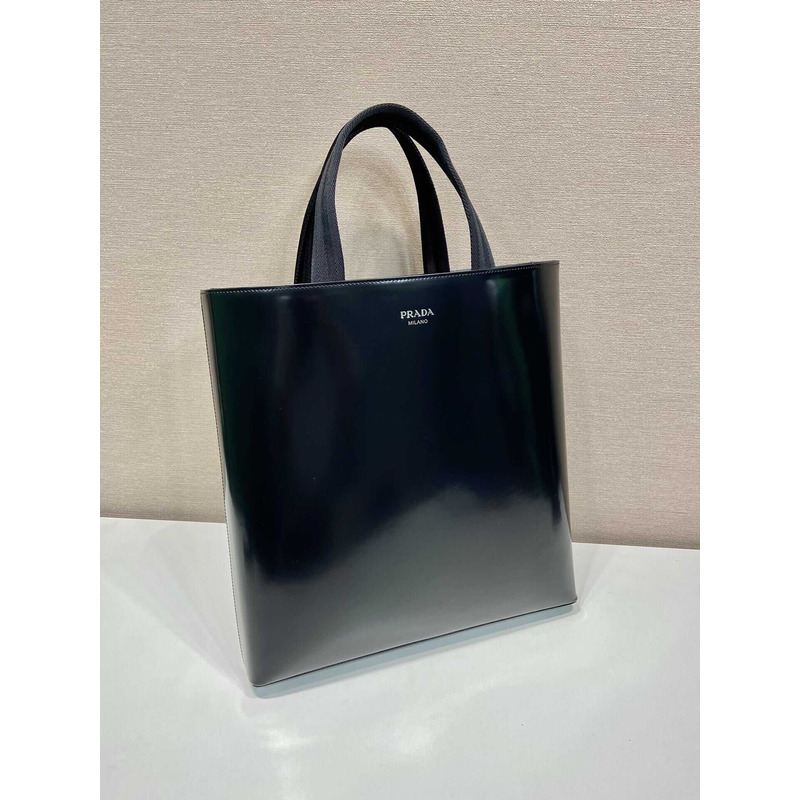 Pra*a brushed leather tote bag with water bottle black