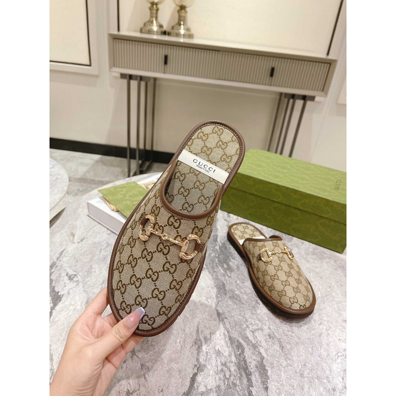G*u*i gg classic logo horsebit detail mules beige