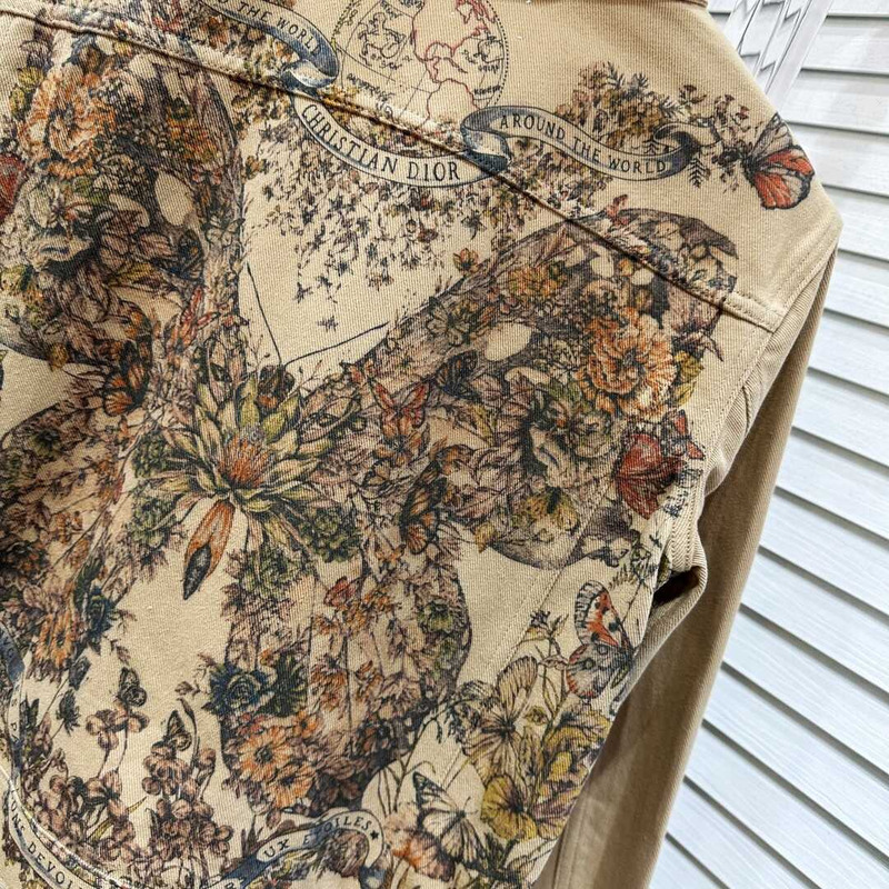 D*or jacket ecru cotton denim with multicolor butterfly brown