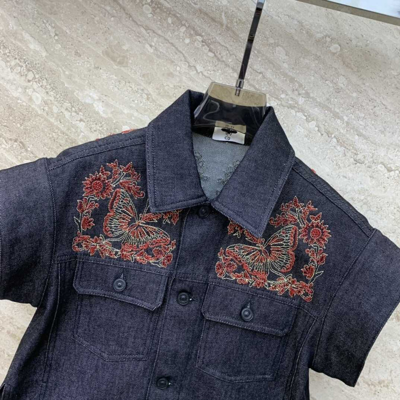D*or embroidered jacket cotton denim and coral-colored beads black