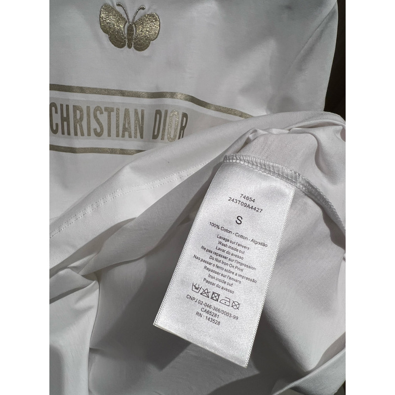 D*or embroidered t-shirt cotton jersey gold-tone signature white