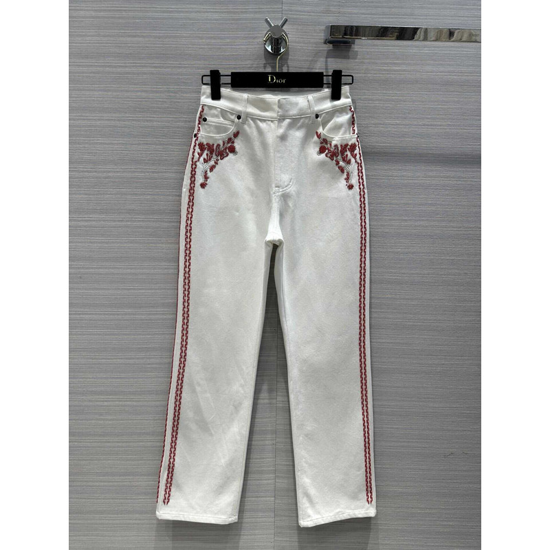 D*or cotton embroidered pants white