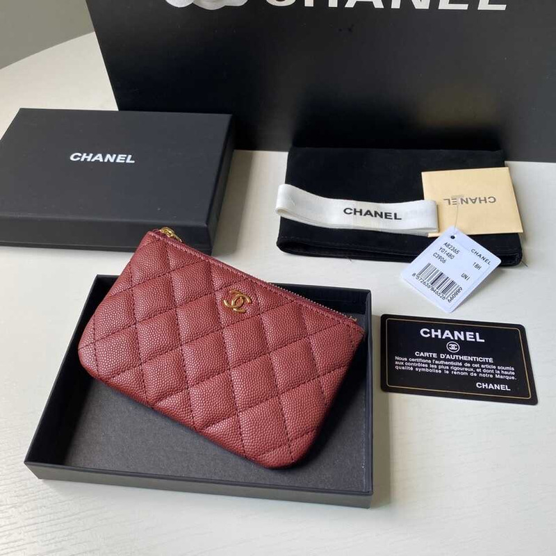 Ch*el Ch*el caviar quilted zipped key holder case red