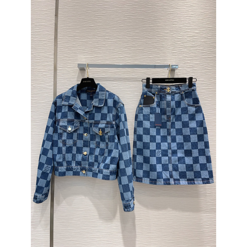 l**is V*t*n damier denim skirt blue