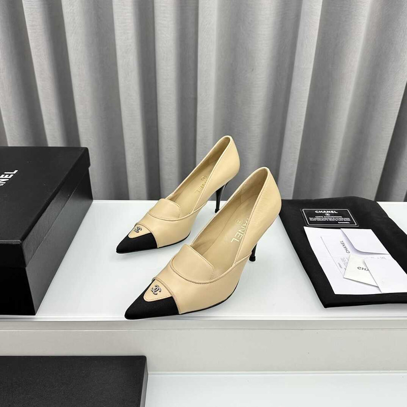 Ch*el pointed toe heels beige