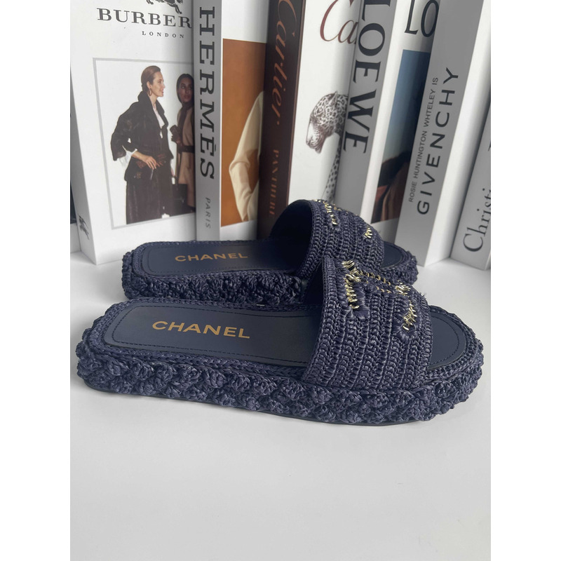 Ch*el womens flat sandals black