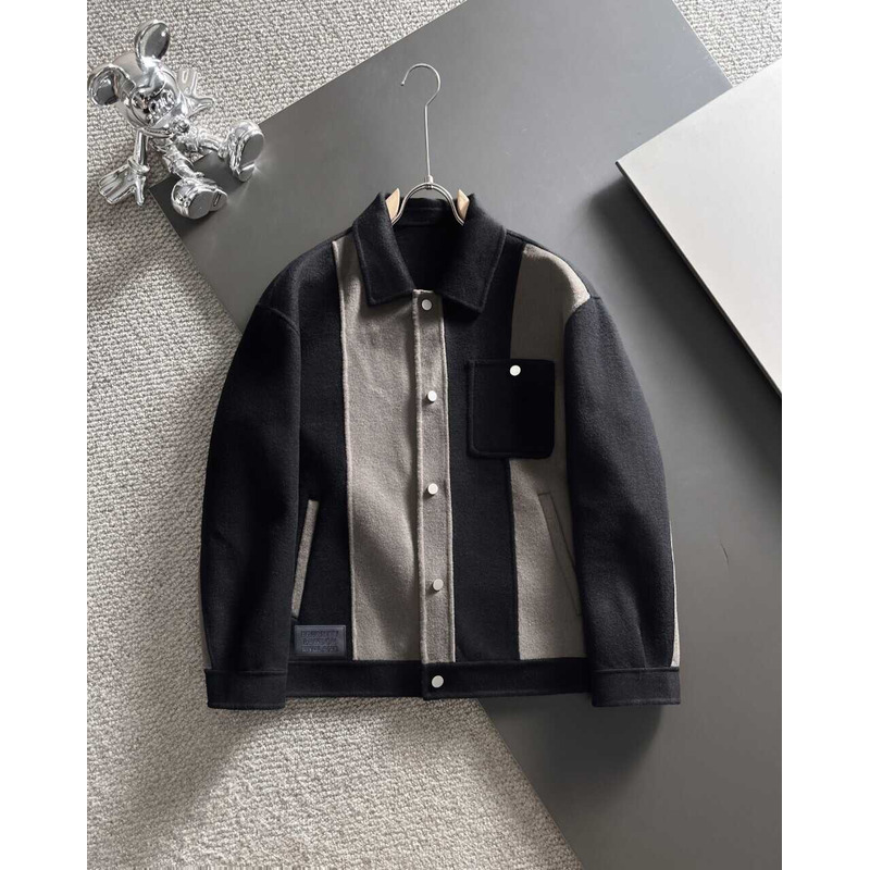B**rry patchwork wool coat shirt grey and black