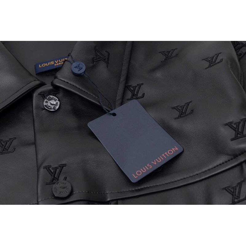 l**is V*t*n embroidered leather signature overshirt lv blouson black