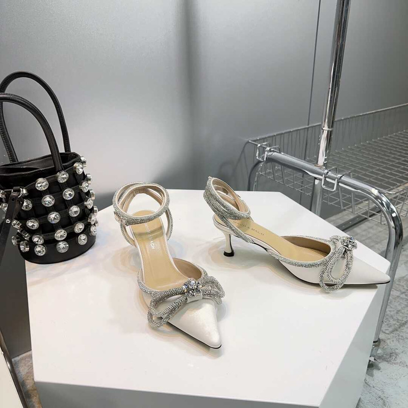 Mach & Mach Pumps In White Satin Slides
