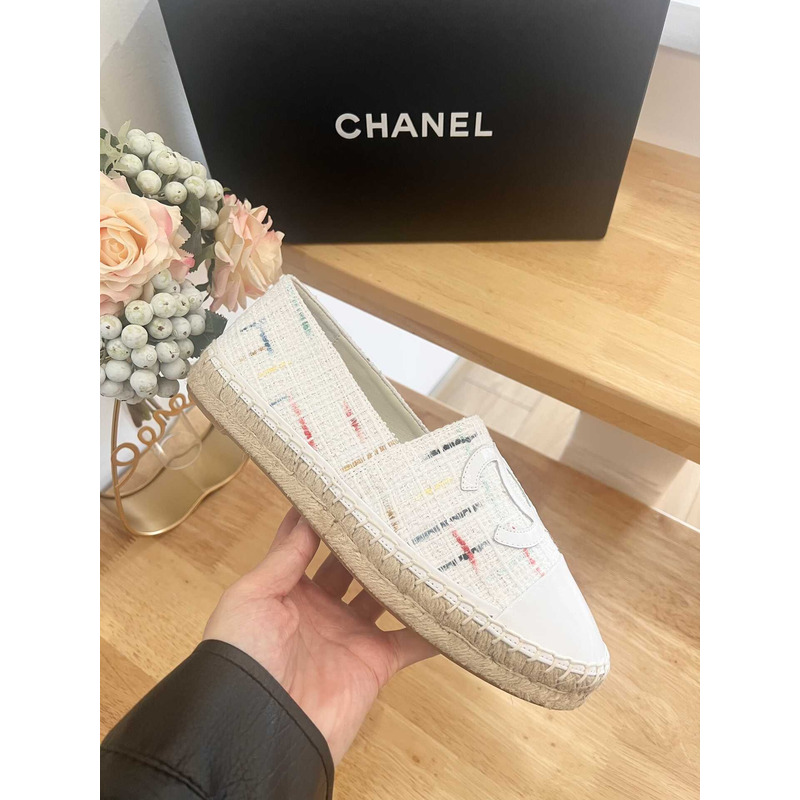 Ch*el espadrilles glittered cotton tweed & lambskin white & multicolor