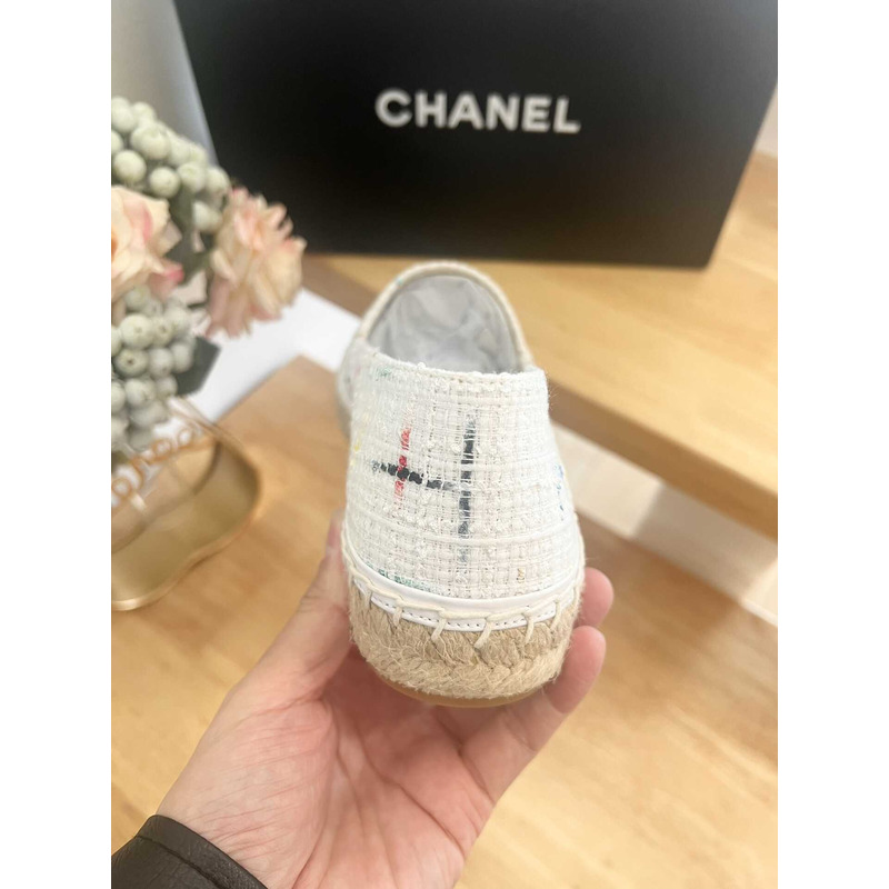 Ch*el espadrilles glittered cotton tweed & lambskin white & multicolor