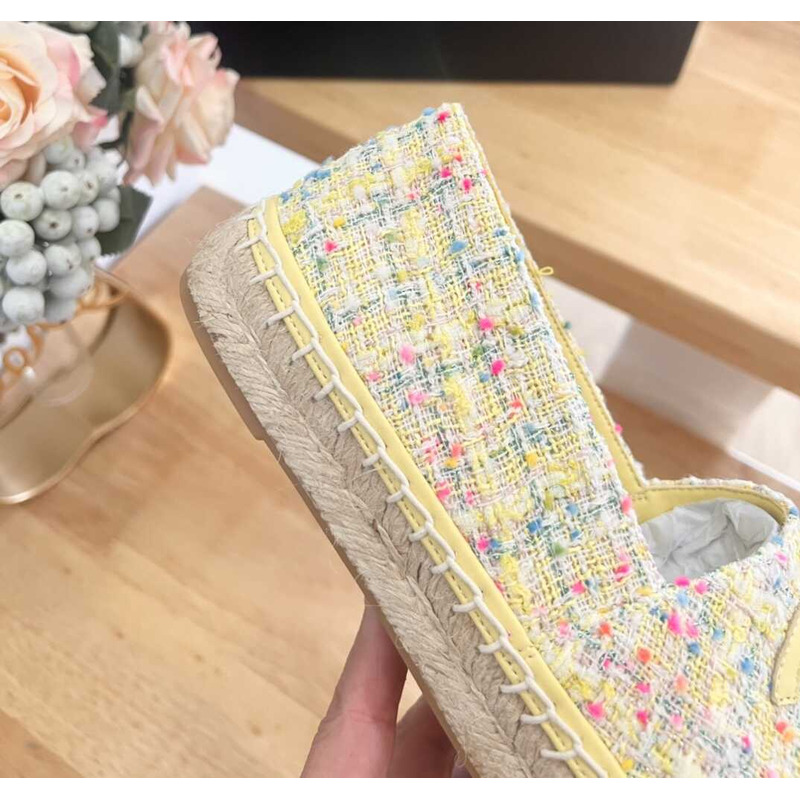 Ch*el espadrilles glittered cotton tweed & lambskin yellow & multicolor