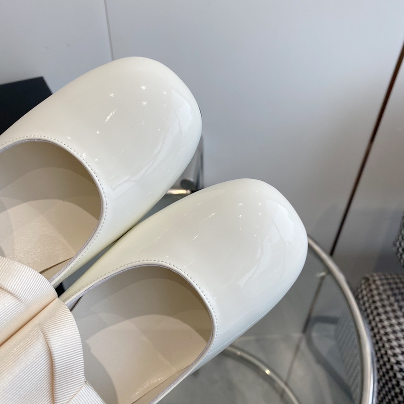 Ch*el mary janes patent calfskin & grosgrain white