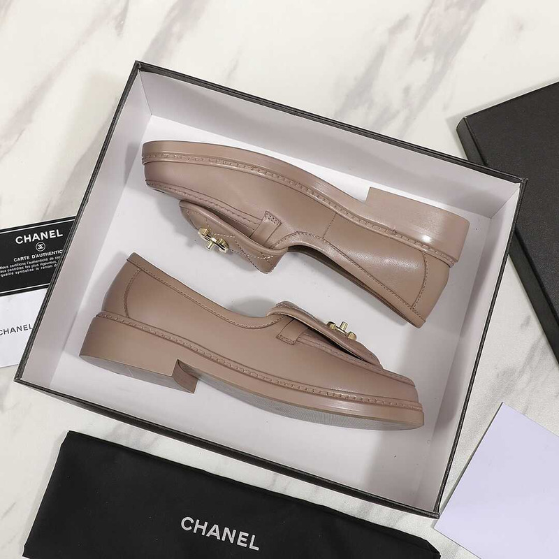 Ch*el lambskin moccasins loafers brown