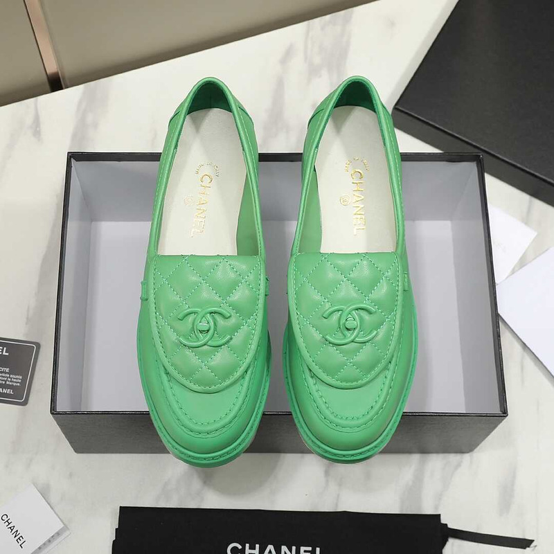 Ch*el lambskin moccasins loafers green