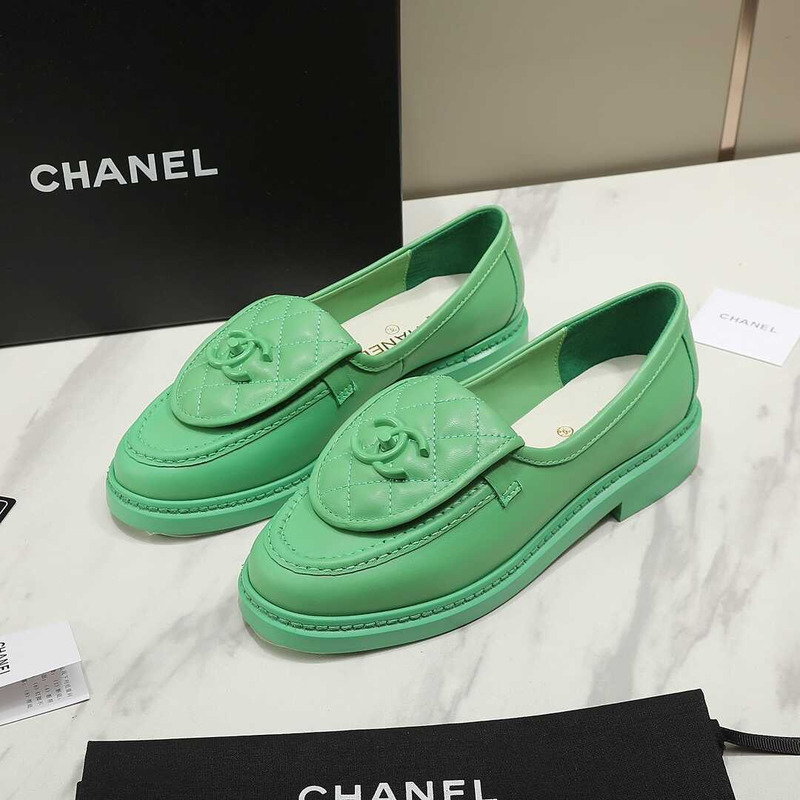 Ch*el lambskin moccasins loafers green