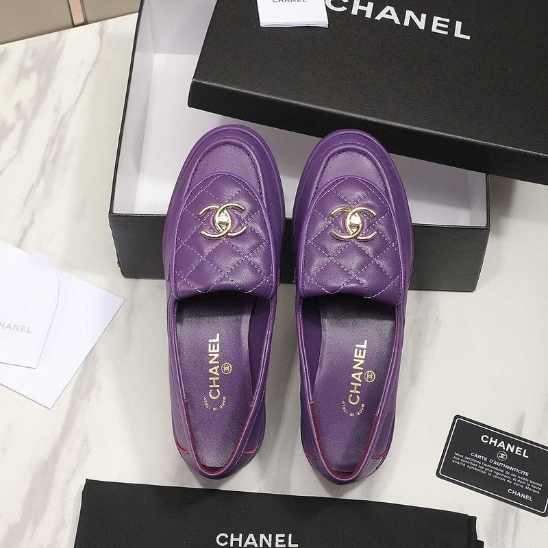 Ch*el lambskin moccasins loafers dark purple