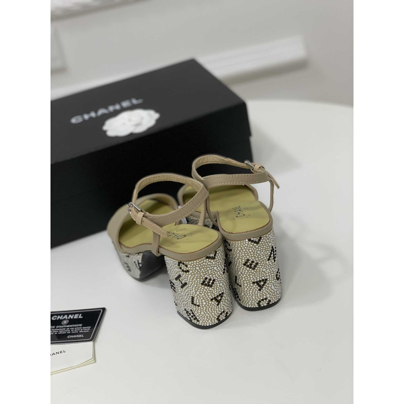 Ch*el sandals grosgrain & diamanté green