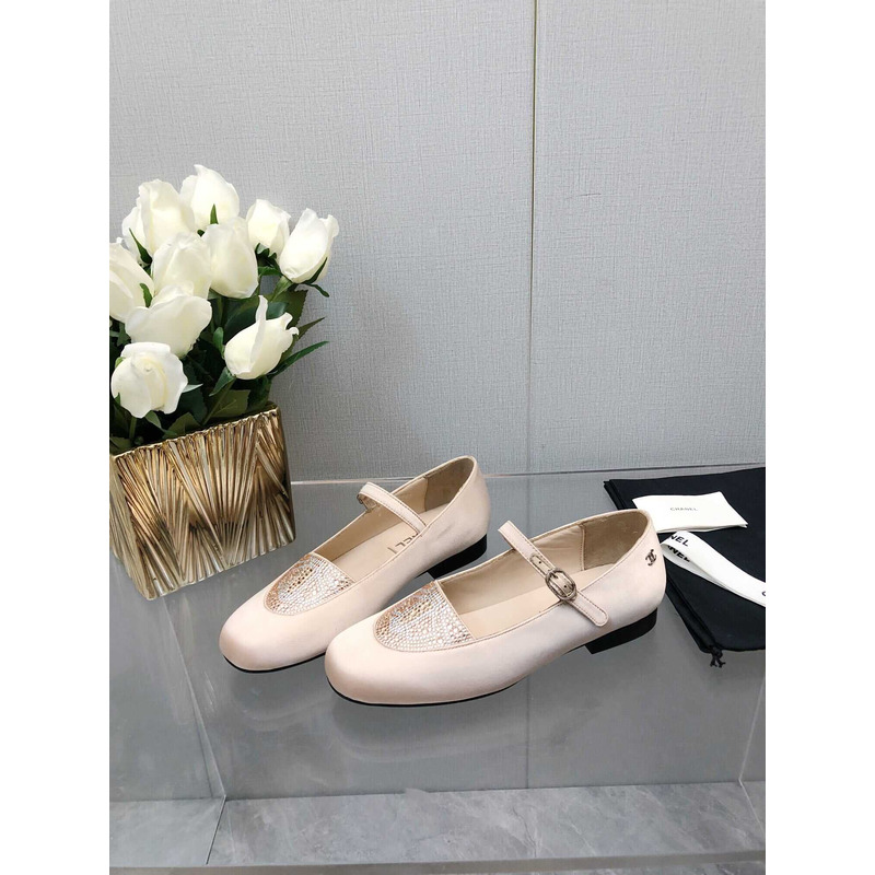 Ch*el mary janes satin & diamanté pink