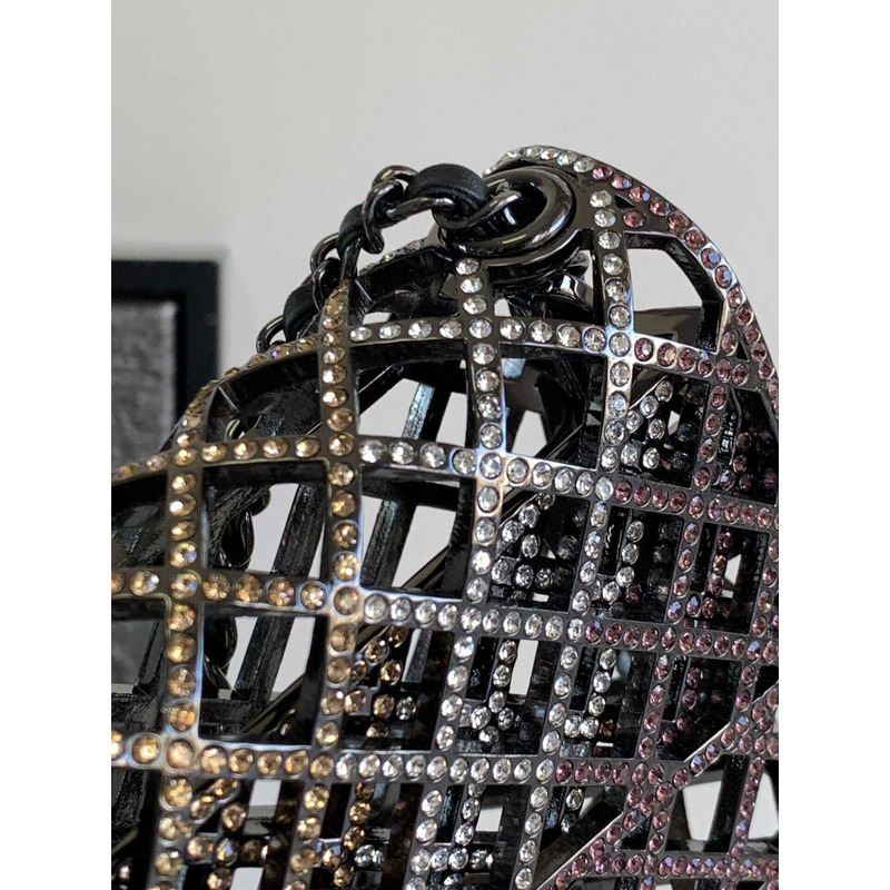 Ch*el mini evening bag strass & black metal black & multicolour