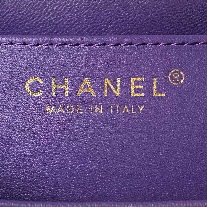 Ch*el small messenger bag lambskin & gold-tone metal purple