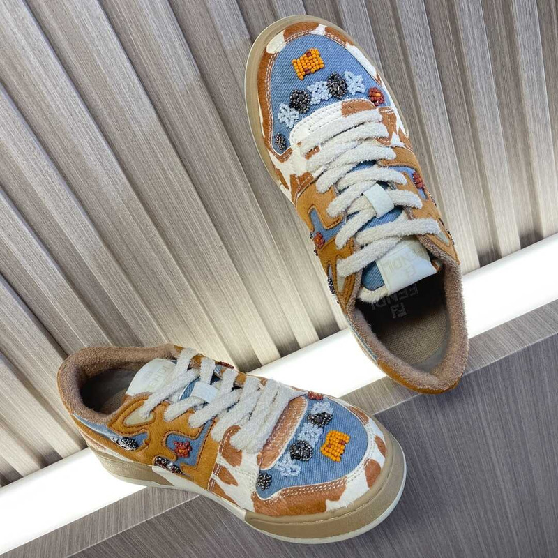 F**di match low top denim sneakers multi color