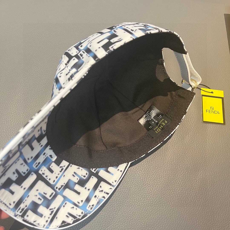F**di hat ff jacquard fabric baseball cap white and blue