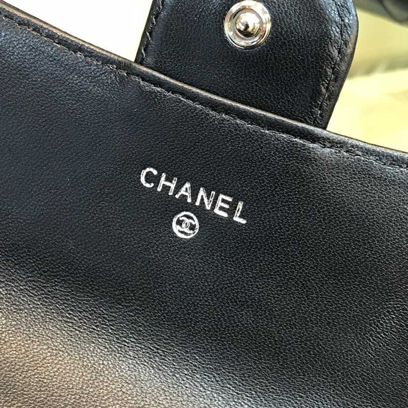 Ch*el lambskin flap wallet black