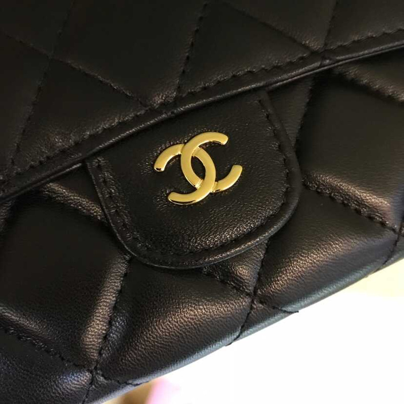 Ch*el lambskin flap wallet black