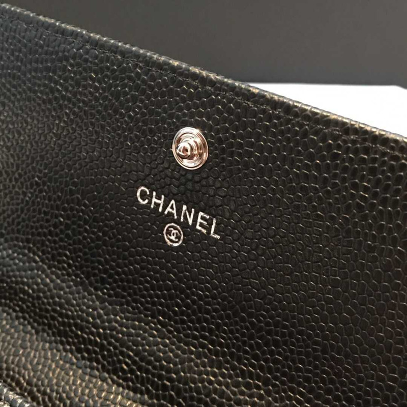 Ch*el caviar quilted large gusset flap wallet black