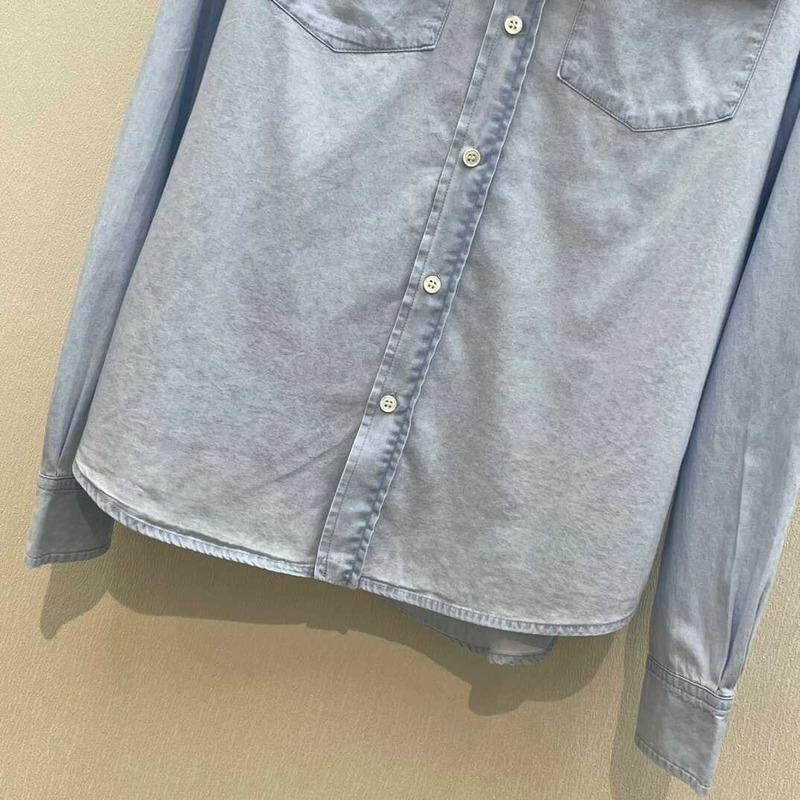 Miu Miu Logo-Embroidered Button-Up Denim Shirt Blue