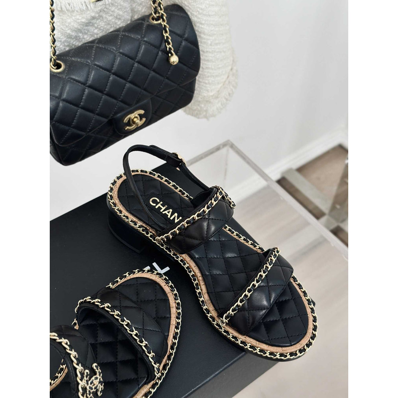 Ch*el lambskin sandals black