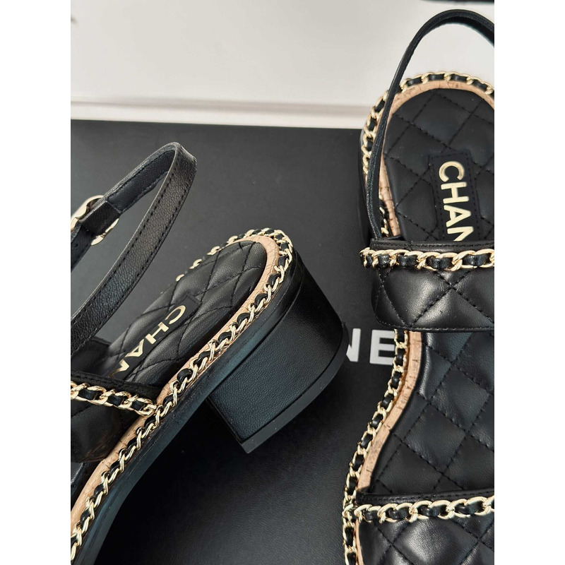 Ch*el lambskin sandals black