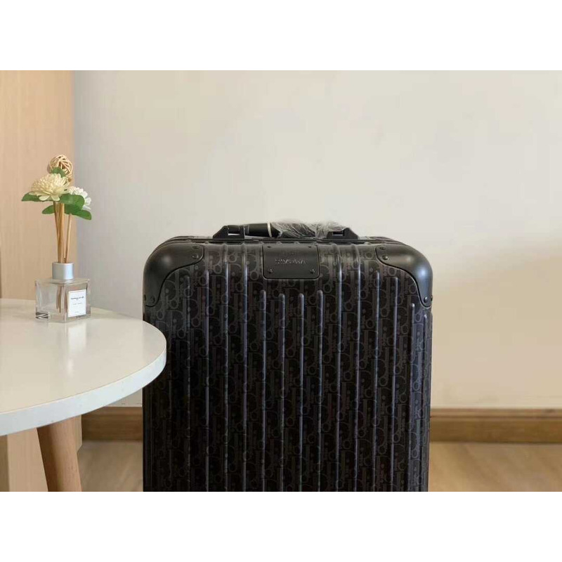 D*or D*or and rimowa carry-on luggage  black aluminum-magnesium oblique pattern