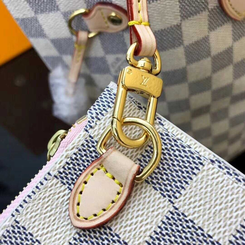 l**is V*t*n neverfull damier azur mm rose ballerina lining
