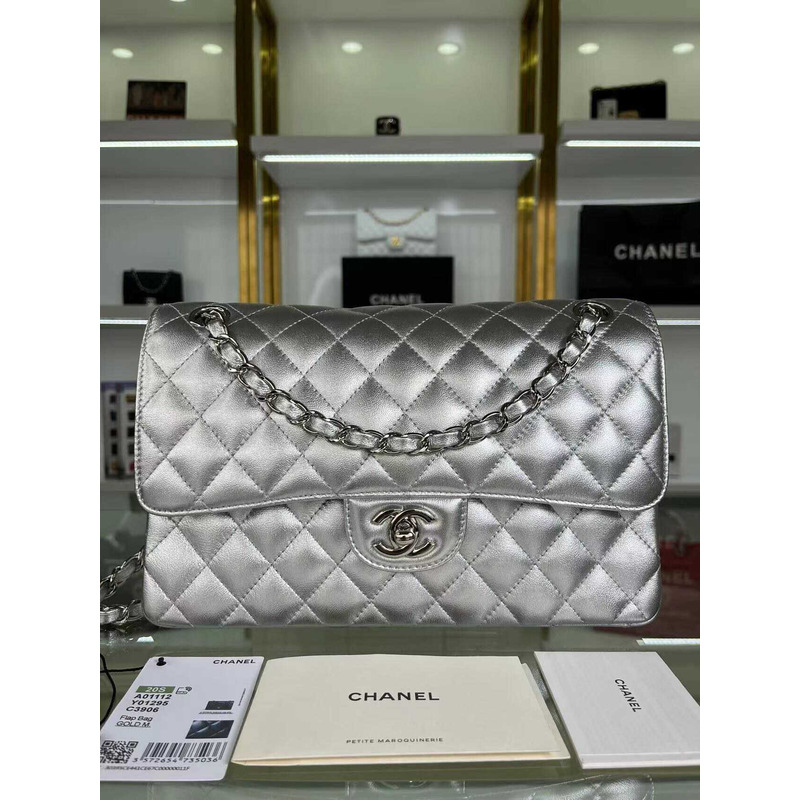 ch*el double flap Di*m*nd quilted jumbo grey bag