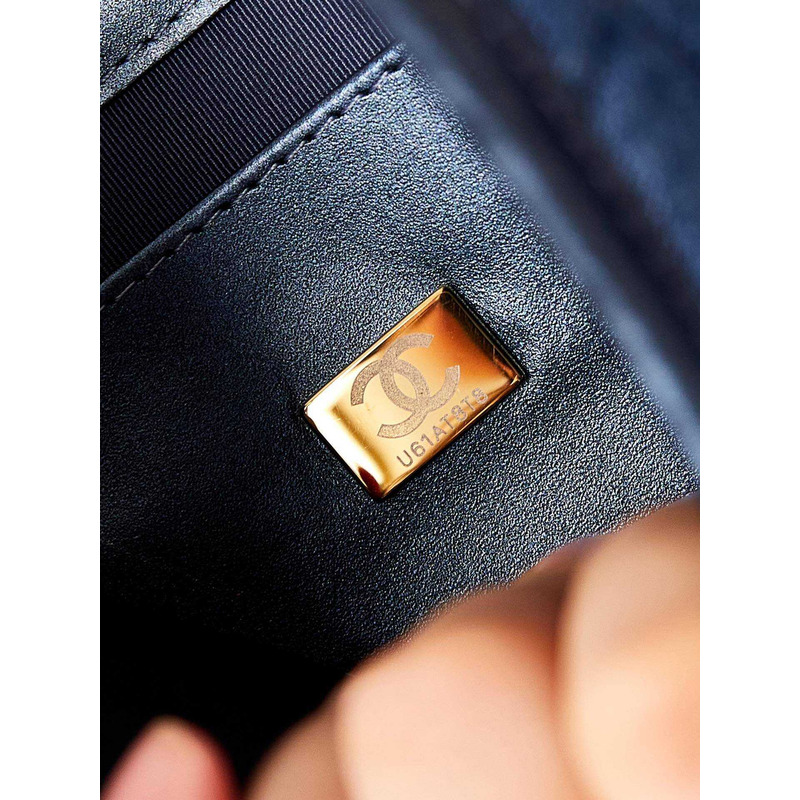 Ch*el hobo handbag washed denim & gold-tone metal blue